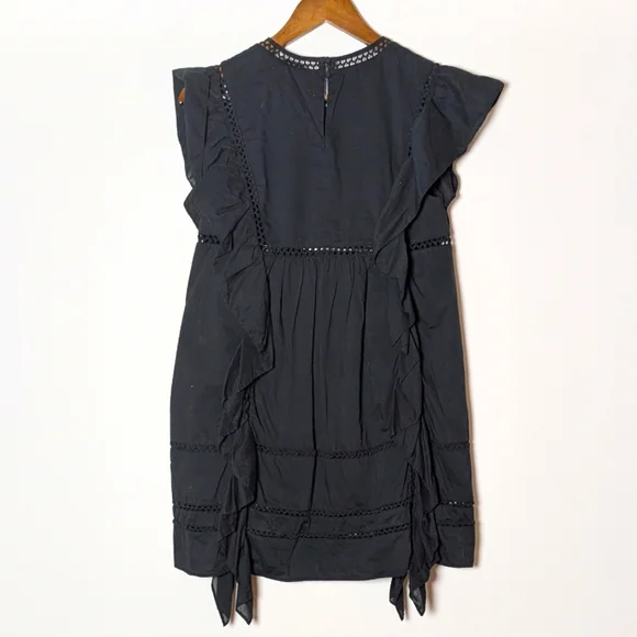 &Other Stories Embroidered Ruffle Mini Dress Black Size 4 Cotton - Picture 8 of 10
